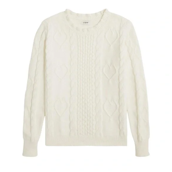 J. Crew cable knit heart sweater 100% cotton white crewneck size M - Picture 2 of 15